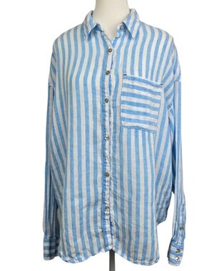Nicole Miller 100% Linen Striped Button Up Shirt Women’s Medium